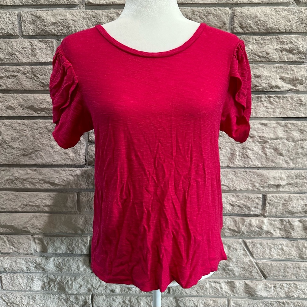 Express magenta flutter sleeve shirt